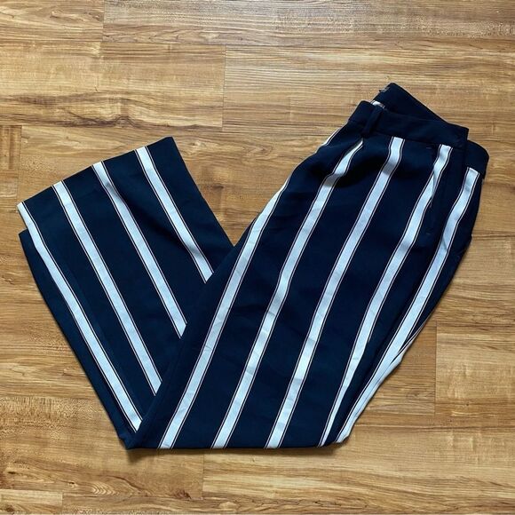 ADRIANNA PAPELL 6 Navy Blue Vertical Stripes Railroad Wide Leg Baggy Trousers - Picture 15 of 15